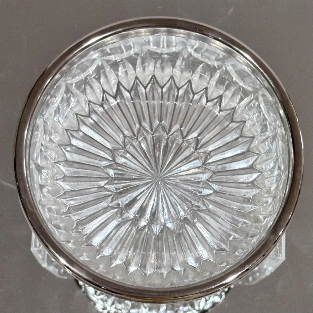 Vintage‎ Leonard Silver Plate & Crystal Sauce Set in Original Box, No Spoon